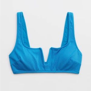 Aerie Shine Pique V Wire Scoop Bikini Top Elite Blue
